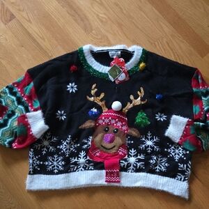 Festive Reindeer Black Sweater